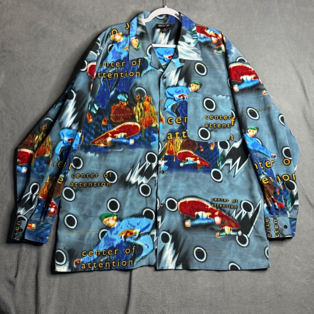 BOFF Abstract Art Button Up Shirt Men's XL Center of Attention Skateboarder Y2K
